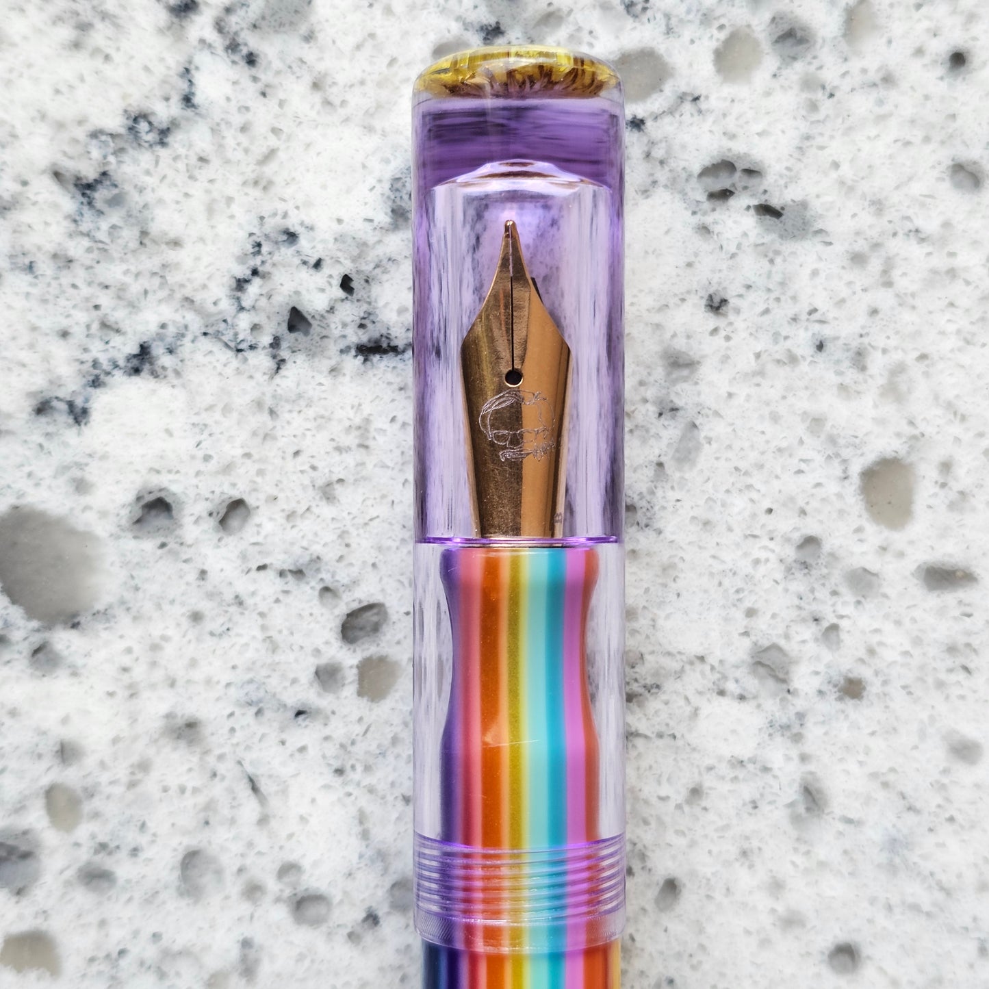 Rainbow Stripe Floral Finial Fountain Pen