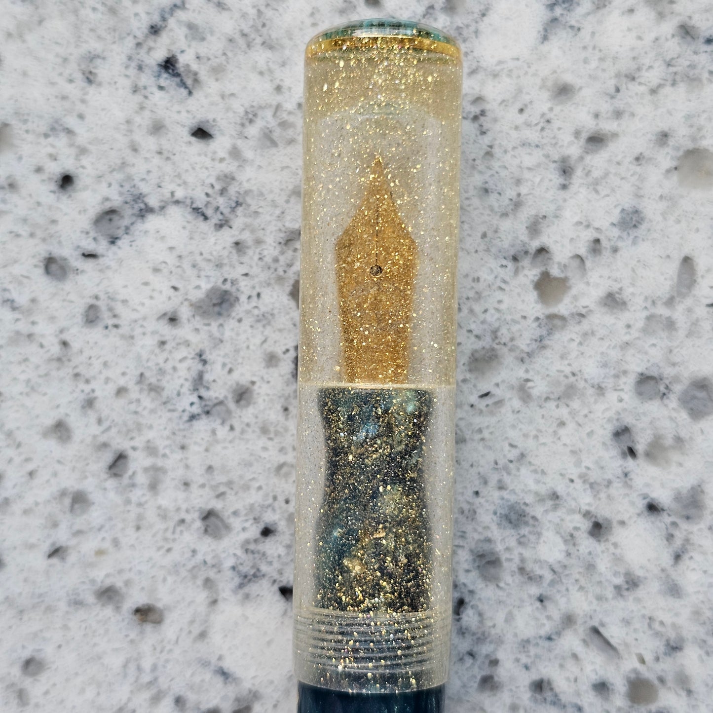 Chrysocolla Gilt Floral Finial Fountain Pen