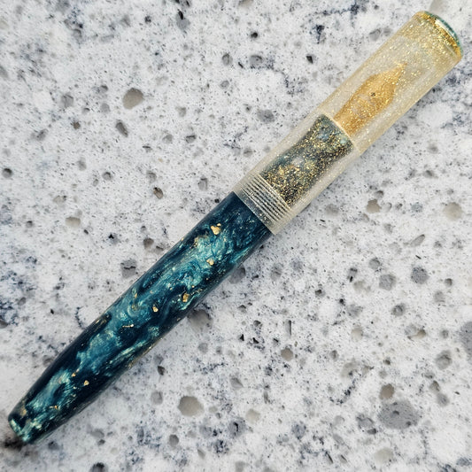 Chrysocolla Gilt Floral Finial Fountain Pen