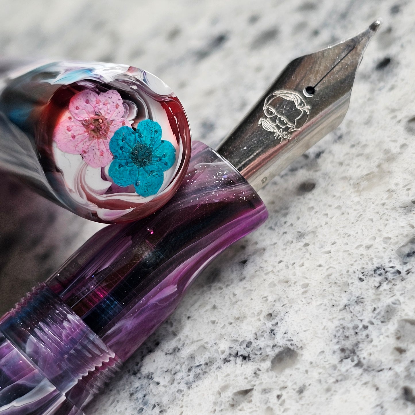 Cool Tone Rift Floral Finial Fountain Pen