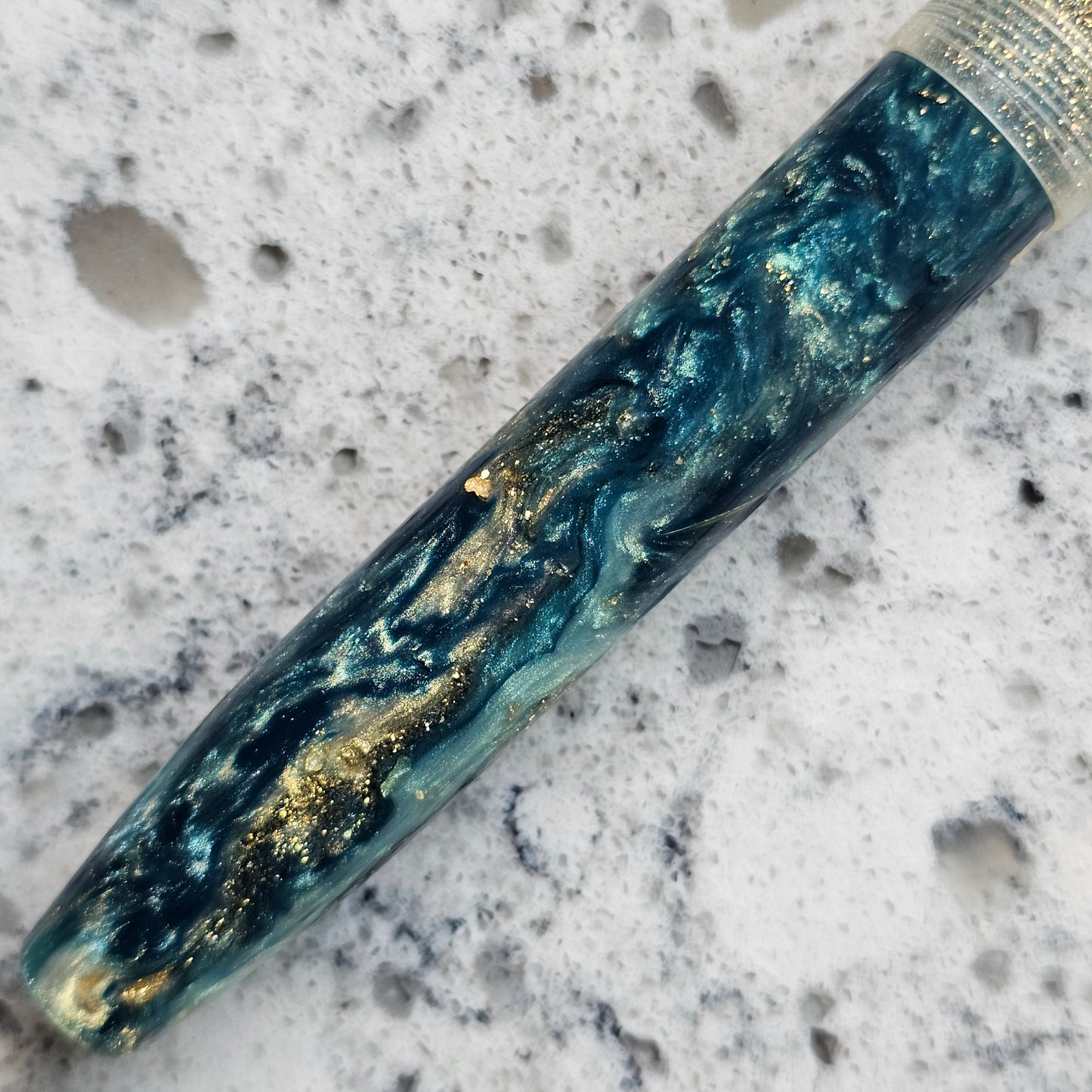 Chrysocolla Gilt Floral Finial Fountain Pen