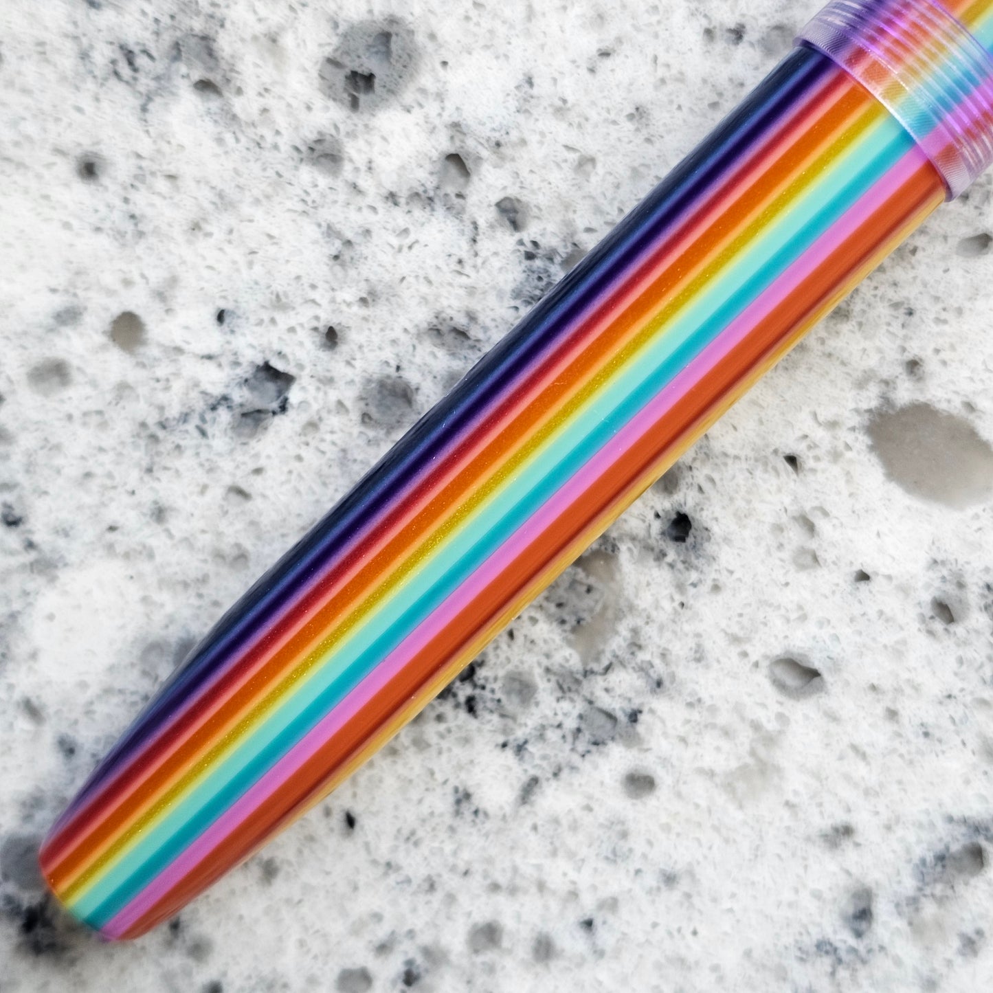 Rainbow Stripe Floral Finial Fountain Pen