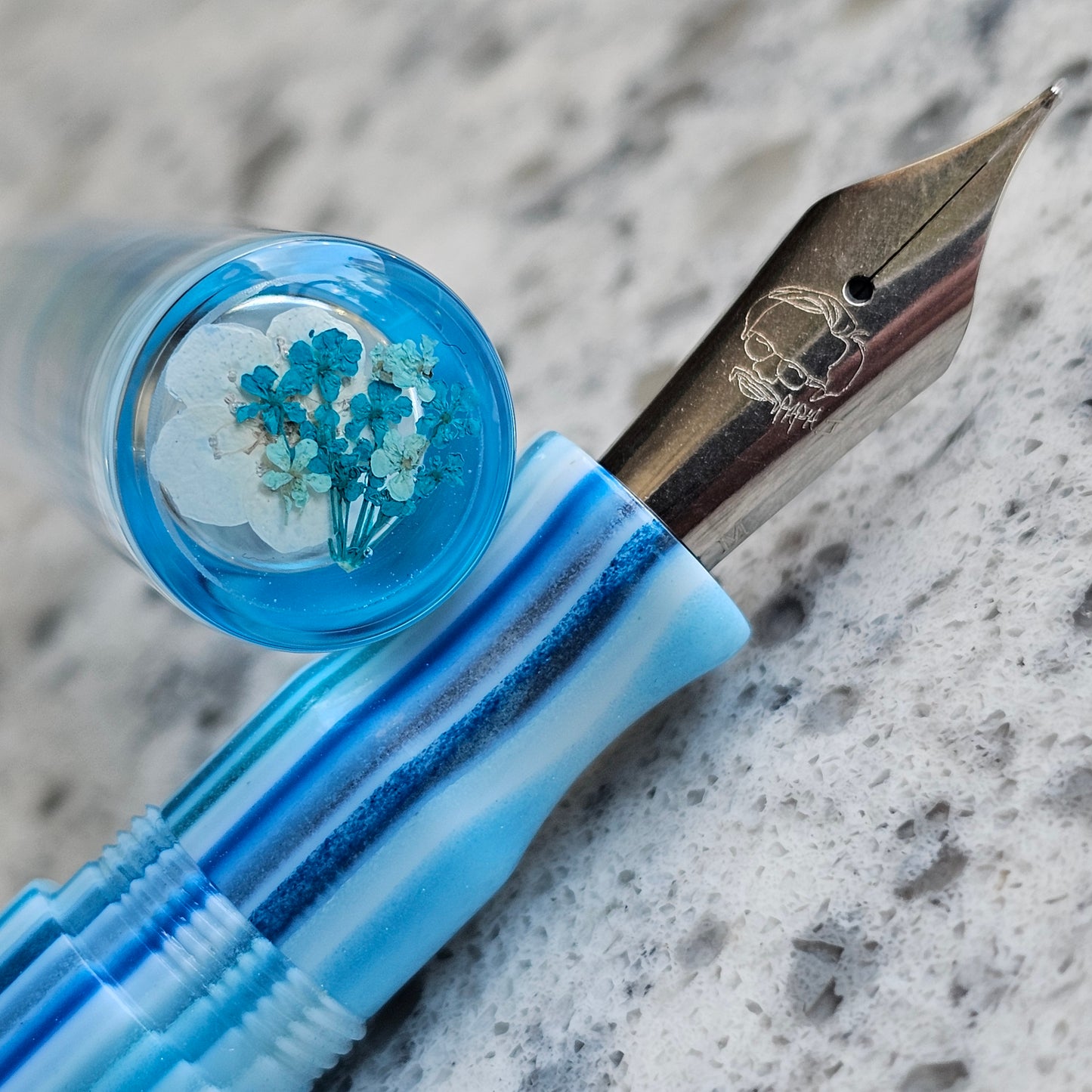 Blues Floral Finial Fountain Pen