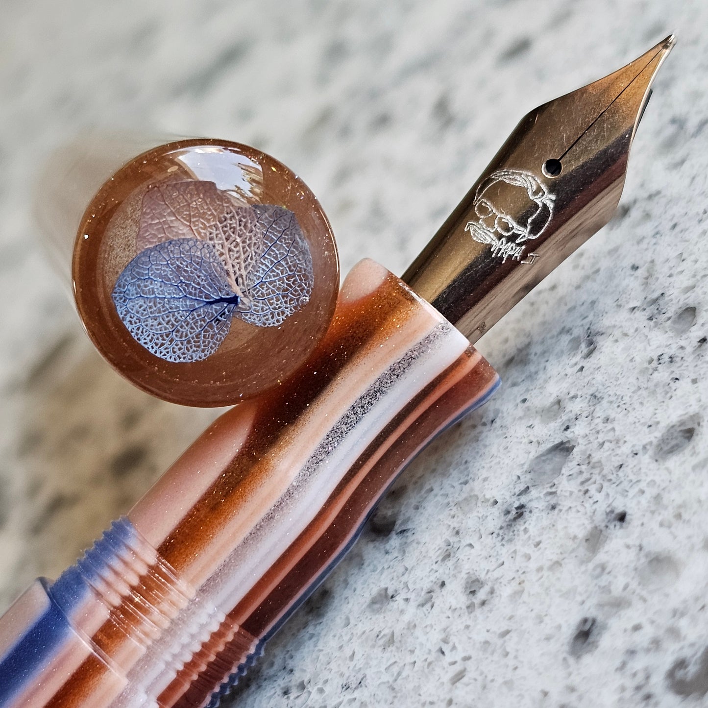 Subtle Chameleon Floral Finial Fountain Pen